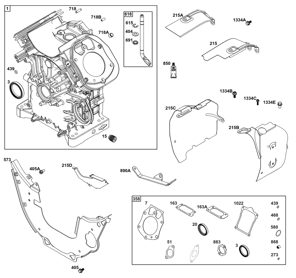 Cylinder Group Diagram and Parts List for 613377-0001-E1  Briggs and Stratton Engine